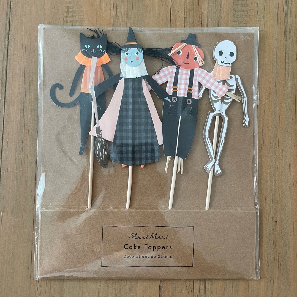 Meri Meri Cake Toppers Halloween Black Cat Witch Scarecrow Skeleton Party
